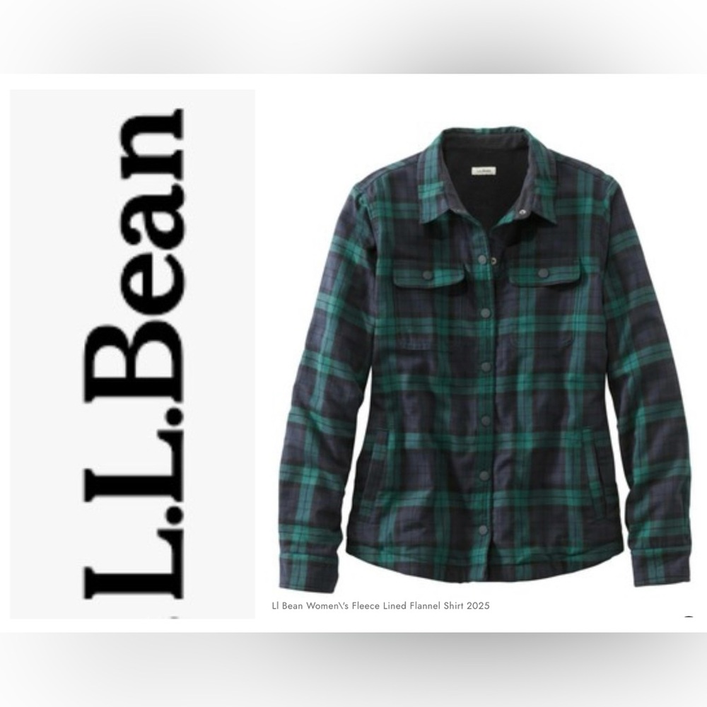 L. L. Bean snap front scotch plaid fleece lined jacket shirt